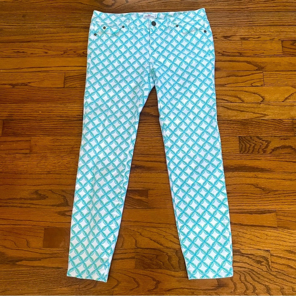 Vineyard Vines Blue Green White Flower Pattern Skinny Jeans Women’s Size 4